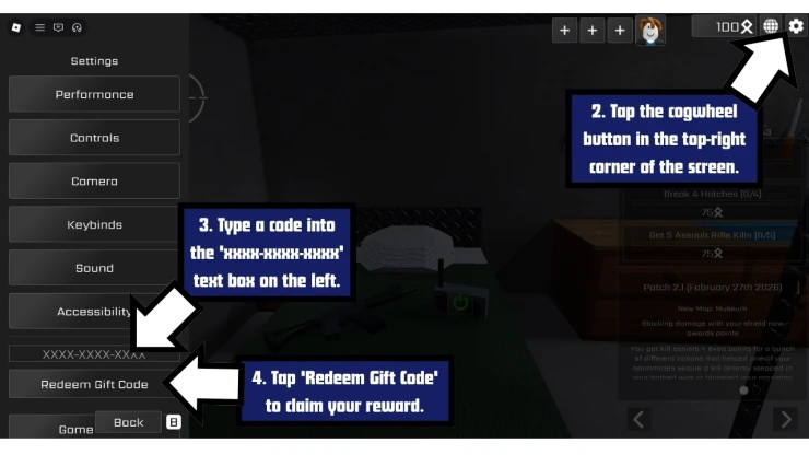 Operation One redeem code screen showing where to enter Operation One codes