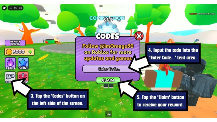 Paint and Seek redeem code screen showing where to enter Paint and Seek codes