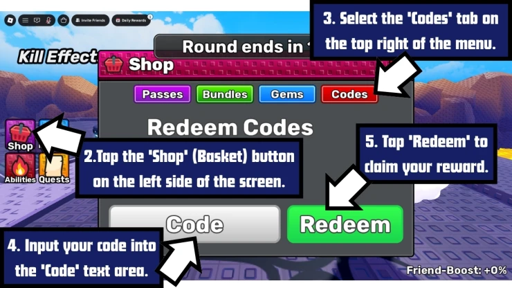 Pass or Explode redeem code screen showing where to enter Pass or Explode codes