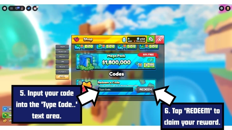 Pop Bubbles redeem code screen showing where to enter Pop Bubbles codes
