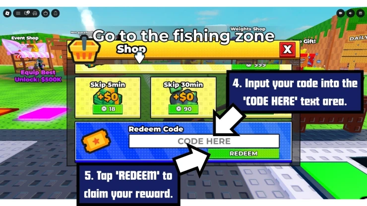 Pull a Lucky Fish redeem code screen showing where to enter Pull a Lucky Fish codes