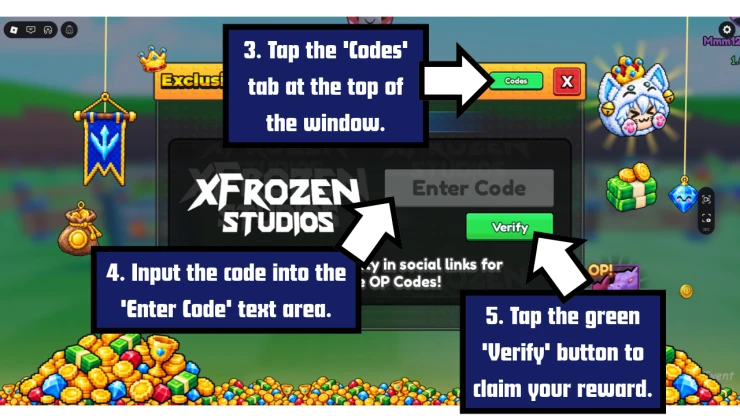 Race for Eggs redeem code screen showing where to enter Race for Eggs codes