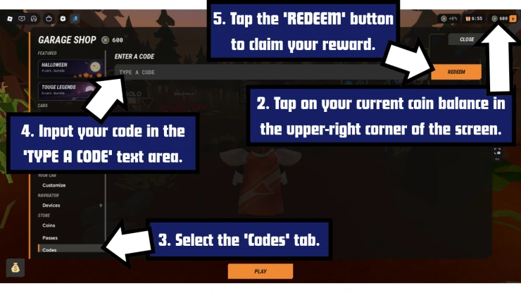 Rally Panic redeem code screen showing where to enter Rally Panic codes