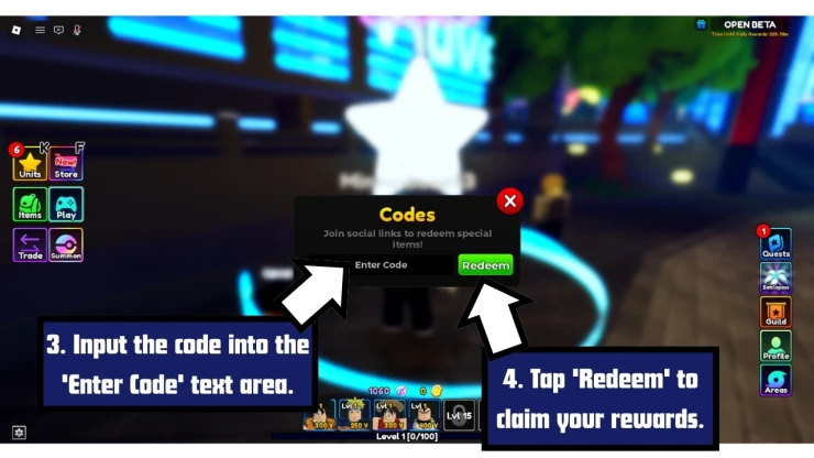 Re:Adventures redeem code screen showing where to enter Re:Adventures codes