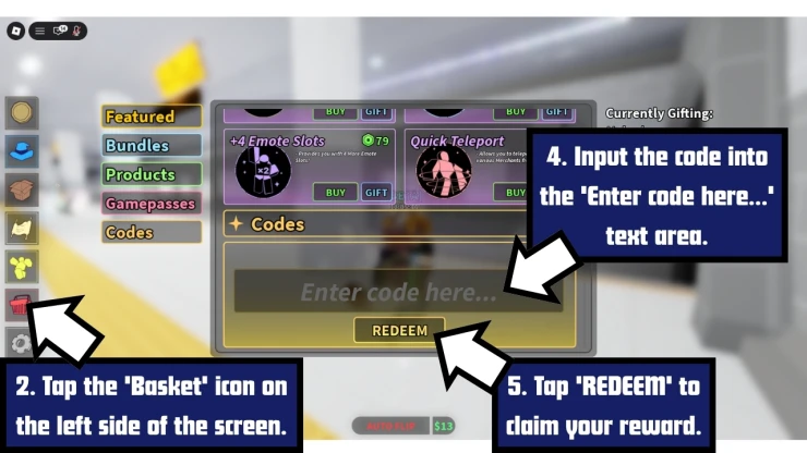 RE:Heads, Please redeem code screen showing where to enter RE:Heads, Please codes