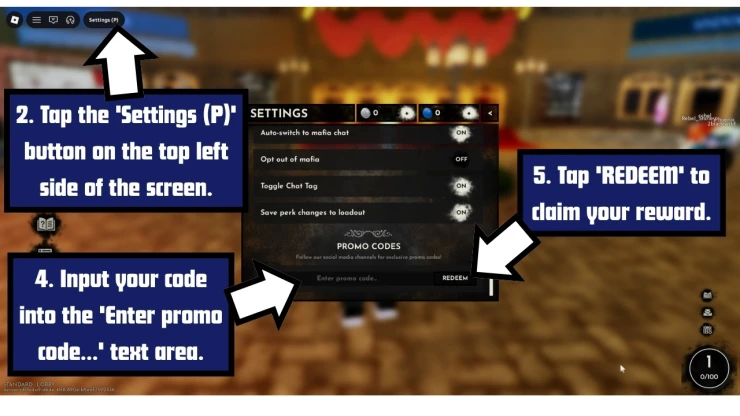 Roblox MAFIA redeem code screen showing where to enter Roblox MAFIA codes