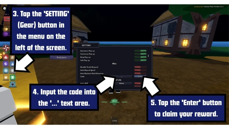 Rogue Piece: Rebirth redeem code screen showing where to enter Rogue Piece: Rebirth codes