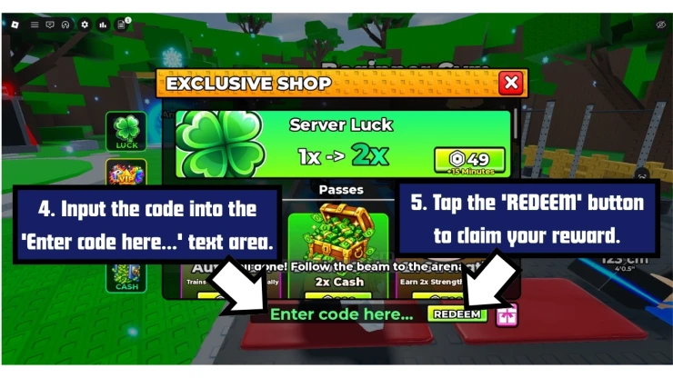Roll Your Height redeem code screen showing where to enter Roll Your Height codes