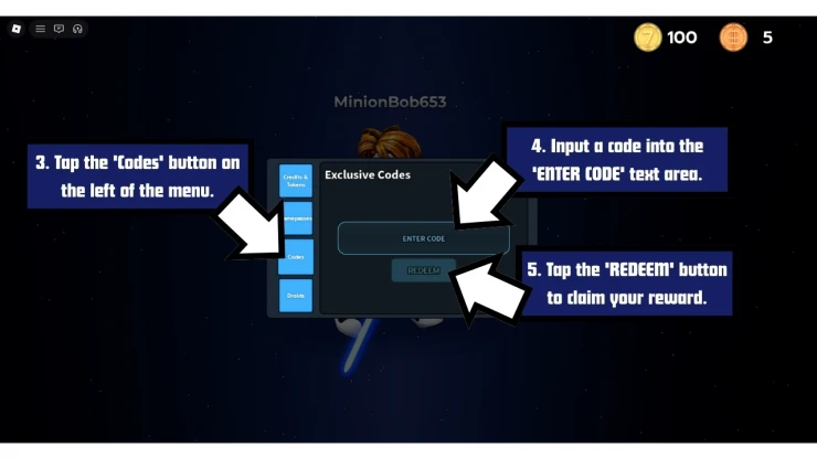 Saber Showdown redeem code screen showing where to enter Saber Showdown codes