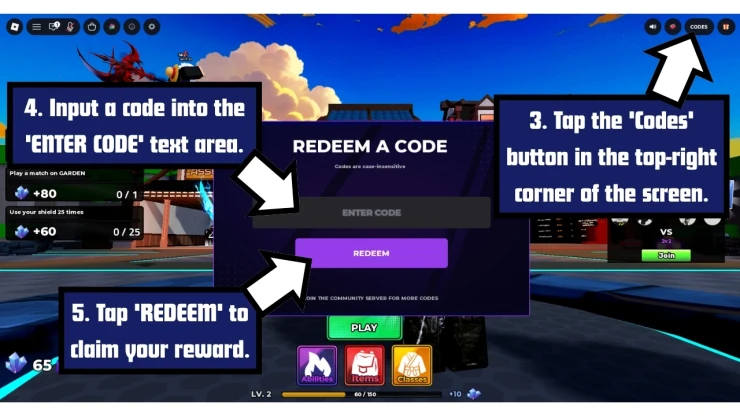 Samurai Duels redeem code screen showing where to enter Samurai Duels codes
