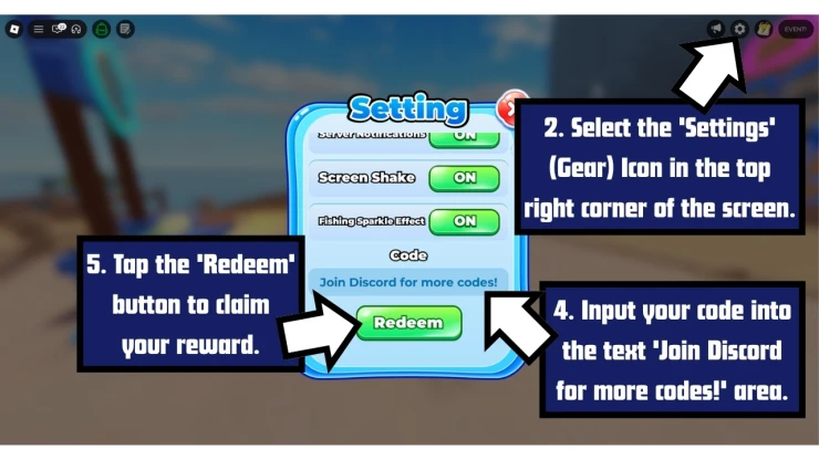 Scale Slimy Fish redeem code screen showing where to enter Scale Slimy Fish codes