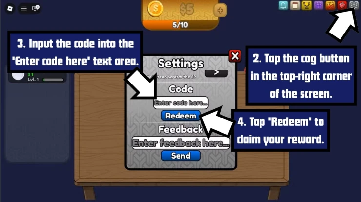 Scratchy Loot redeem code screen showing where to enter Scratchy Loot codes