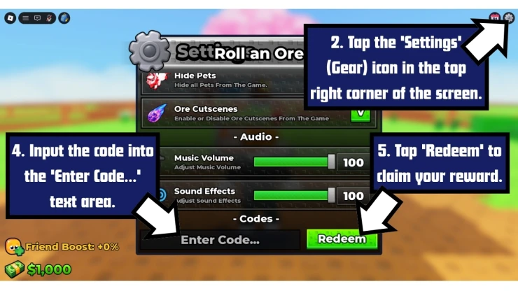 Sell Ores redeem code screen showing where to enter Sell Ores codes