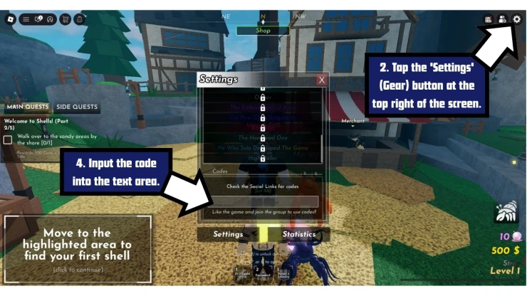 Shells redeem code screen showing where to enter Shells codes