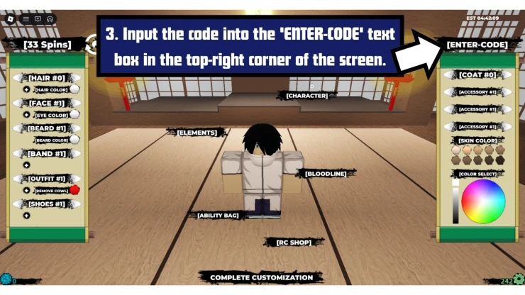 Shindo Life redeem code screen showing where to enter Shindo Life codes