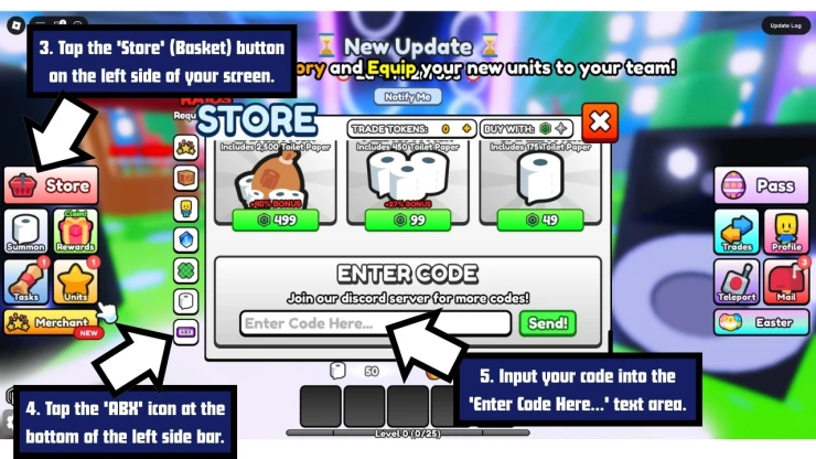 Skibidi Masters Tower Defense redeem code screen showing where to enter Skibidi Masters Tower Defense codes