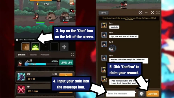Slayer Legend: Idle RPG redeem code screen showing where to enter Slayer Legend: Idle RPG codes