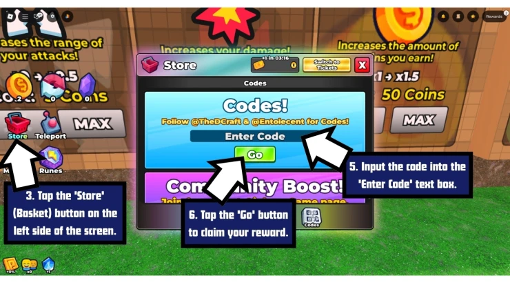 Slime Incremental redeem code screen showing where to enter Slime Incremental codes
