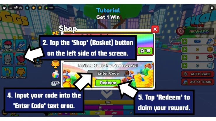 Speed Training redeem code screen showing where to enter Speed Training codes