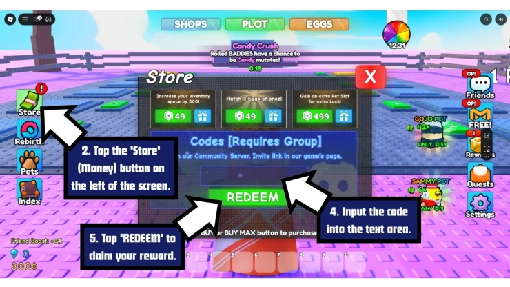 Spin a Baddie redeem code screen showing where to enter Spin a Baddie codes