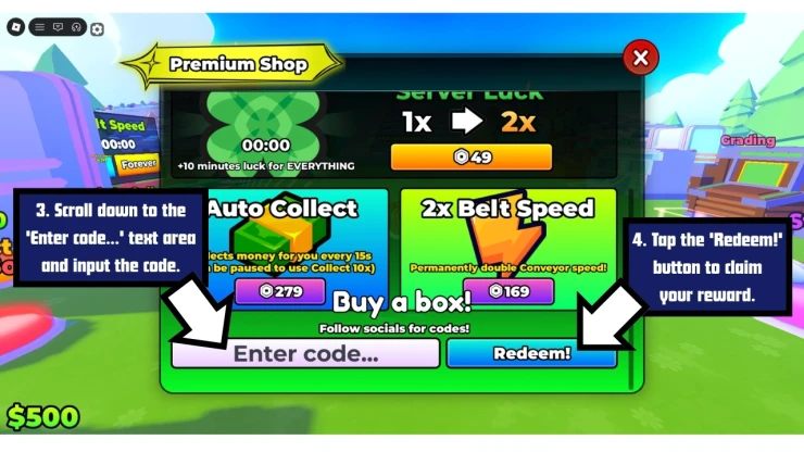 Squishy Dumpling Unboxing redeem code screen showing where to enter Squishy Dumpling Unboxing codes