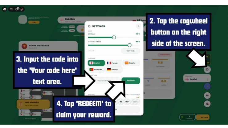 Start Your Soccer Career redeem code screen showing where to enter Start Your Soccer Career codes
