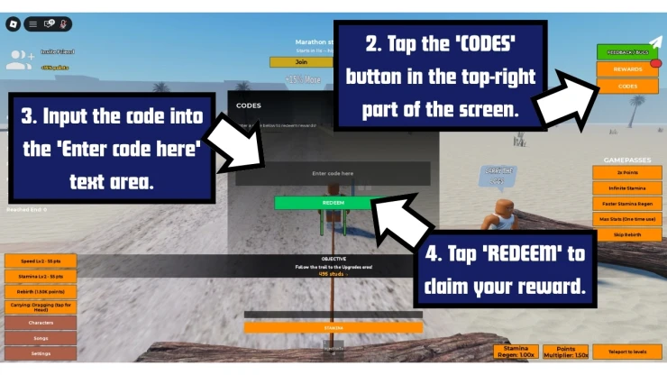 Stay Hard Run redeem code screen showing where to enter Stay Hard Run codes