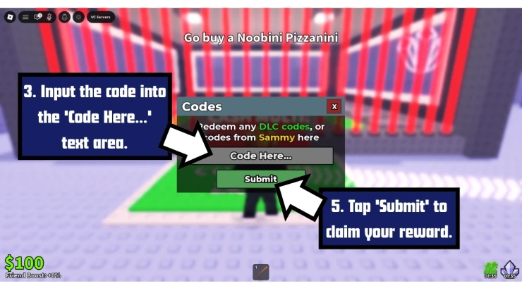 Steal a Brainrot redeem code screen showing where to enter Steal a Brainrot codes