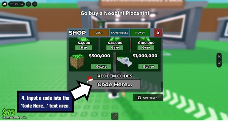Steal a Brainrot redeem code screen showing where to enter Steal a Brainrot codes