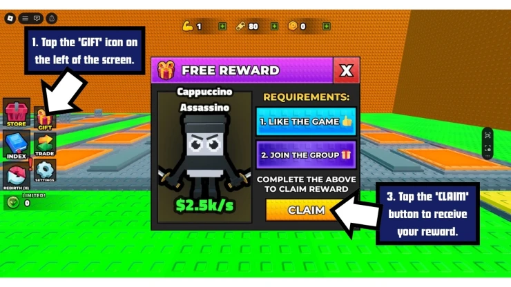 Swing Obby for Brainrots Codes redeem code screen showing where to enter Swing Obby for Brainrots codes
