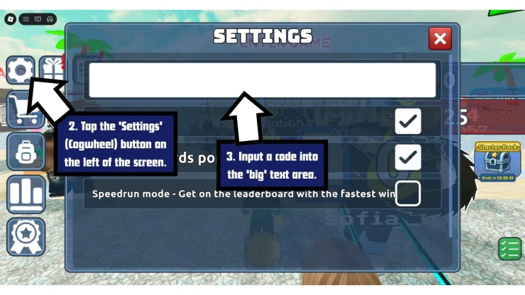 The Button Room redeem code screen showing where to enter The Button Room codes