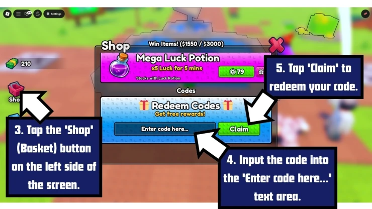 Throw a Coin redeem code screen showing where to enter Throw a Coin codes