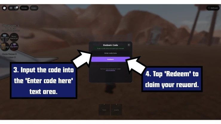 Titans Ultra Boss Rush redeem code screen showing where to enter Titans Ultra Boss Rush codes