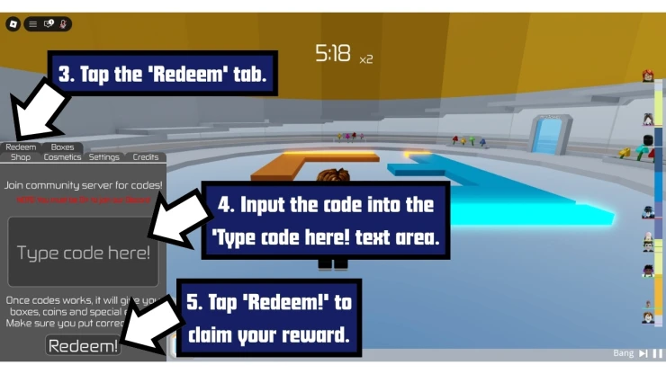 Tower FL redeem code screen showing where to enter Tower FL codes
