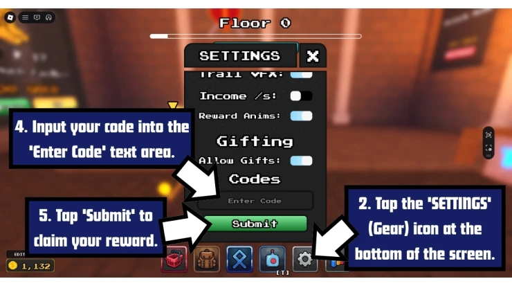 Tower Incremental redeem code screen showing where to enter Tower Incremental codes