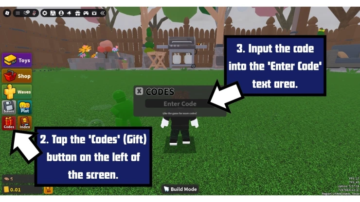 Toy Defense redeem code screen showing where to enter Toy Defense codes