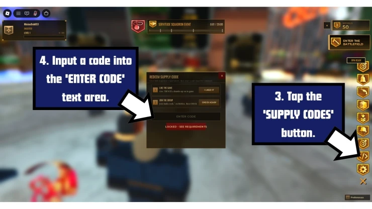 Trench: Decay redeem code screen showing where to enter Trench: Decay codes