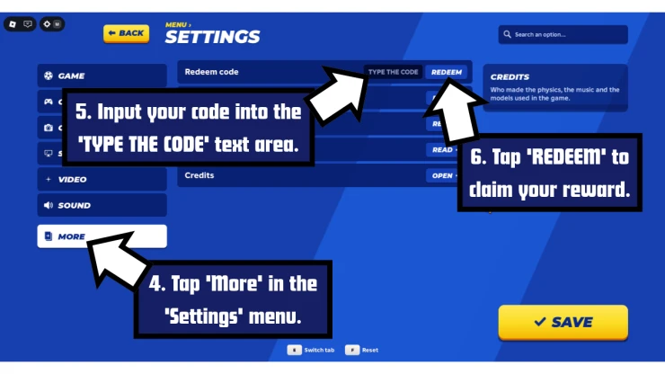 Turbo Soccer redeem code screen showing where to enter Turbo Soccer codes