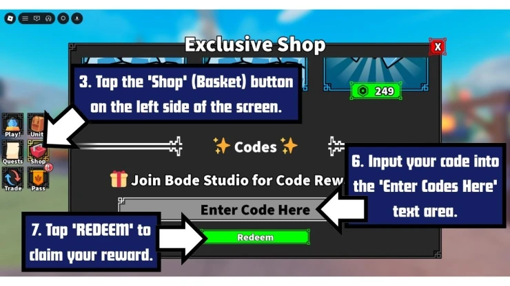Unit Wars redeem code screen showing where to enter Unit Wars codes