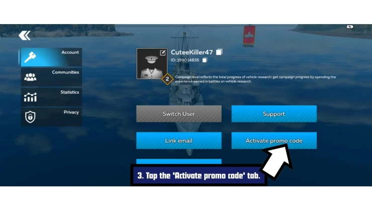 War Thunder Mobile redeem code screen showing where to enter War Thunder Mobile codes