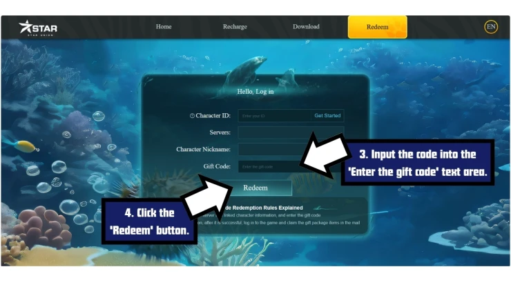 World of Water redeem code screen showing where to enter World of Water codes