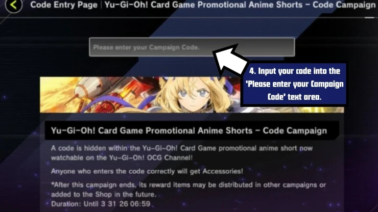 Yu-Gi-Oh! Master Duel redeem code screen showing where to enter Yu-Gi-Oh! Master Duel codes