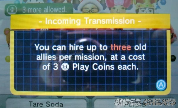 Hiring old allies using Play Coins in Mii Force