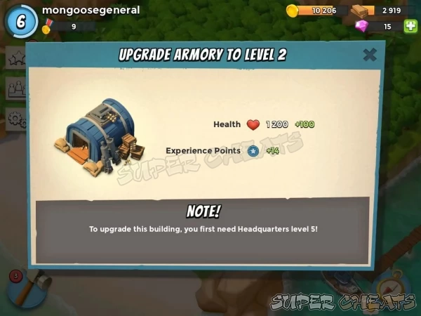 The Armory is used to upgrade your Troops and Mines