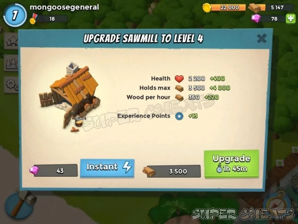 Upgrading the Sawmill is essential in the early stages of Boom Beach