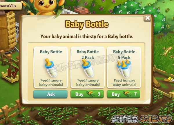 Obtaining the Baby Bottles means buying them or Feed Collecting them