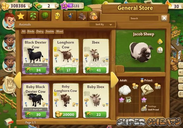The Farm Animals Menu in the General Store is where you get animals