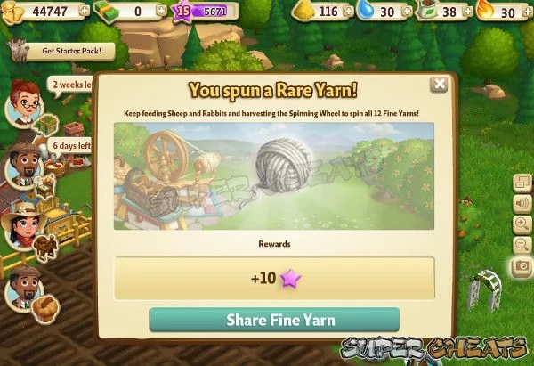 Each time you harvest the Spinning Wheel you can obtain Rare Yarn