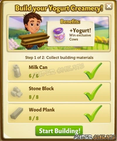 Building resource requirements for the Yogurt Creamery Building resource requirements for the Yogurt Creamery