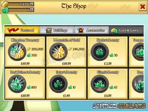 Gold and Gems can both be purchased in the game shop